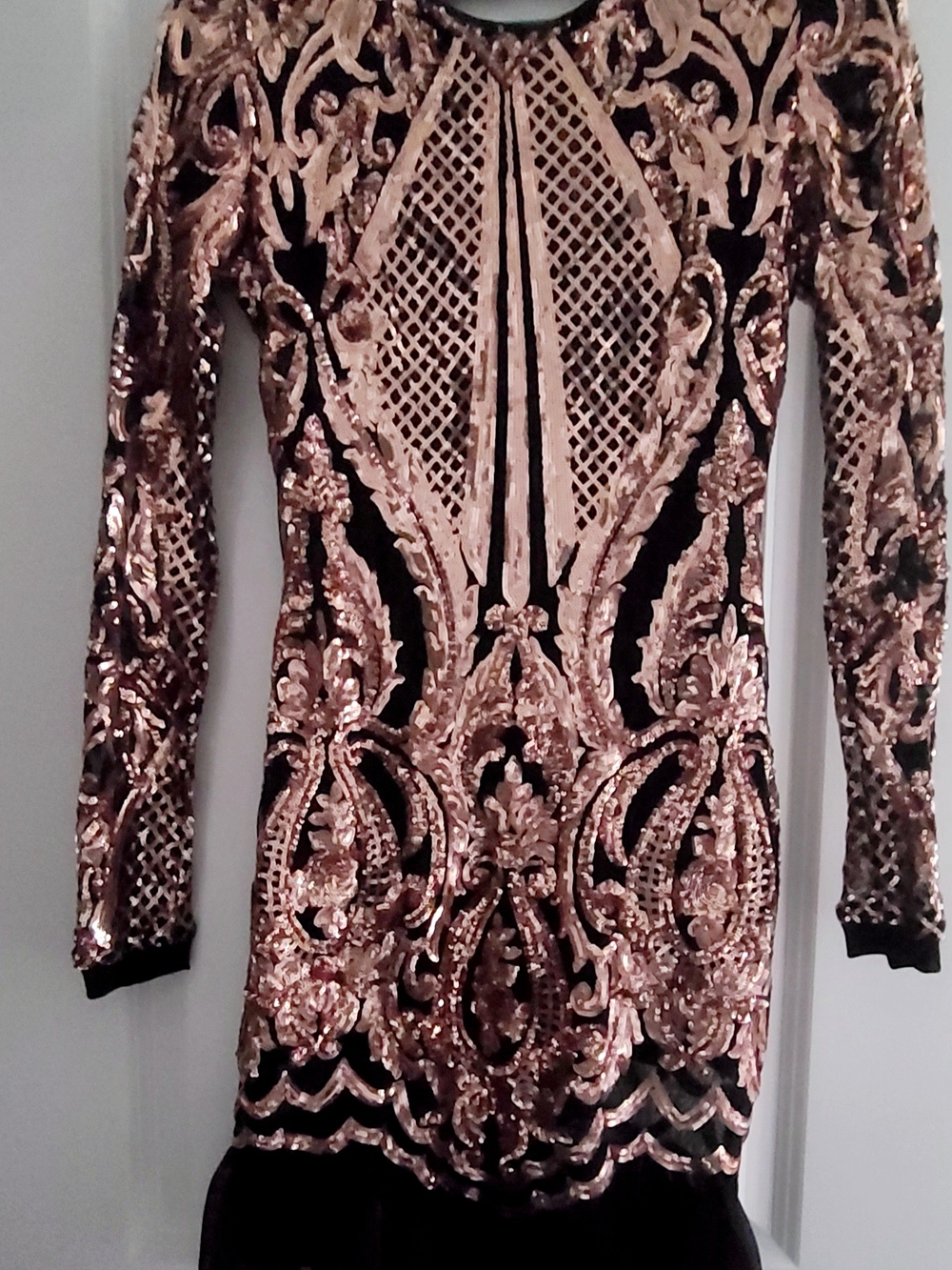Fashion Nova Black Dress with Rose Gold Sequin Embellishment